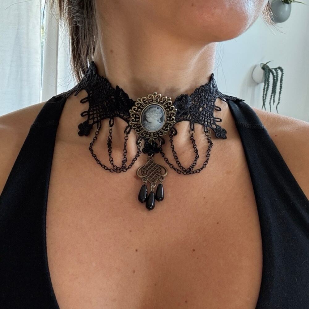 Victorian Gothic Charm Choker Necklace Adjustable 15–17" — Whimsical - Picture 5 of 5